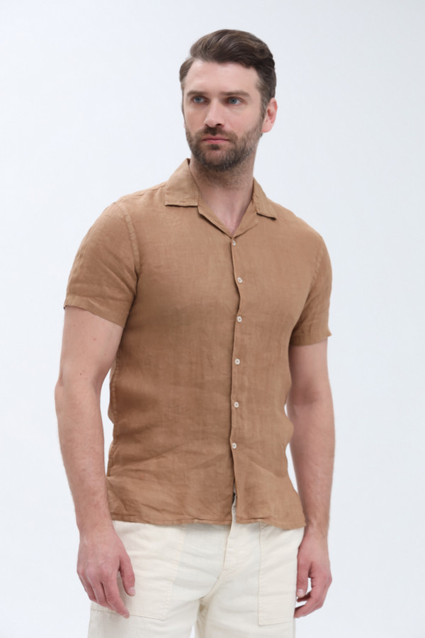 Мужские рубашки с коротким рукавом Gaudi бежевого цвета