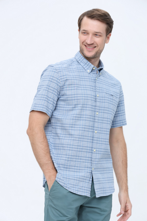 Мужские рубашки с коротким рукавом Pierre Cardin голубого цвета