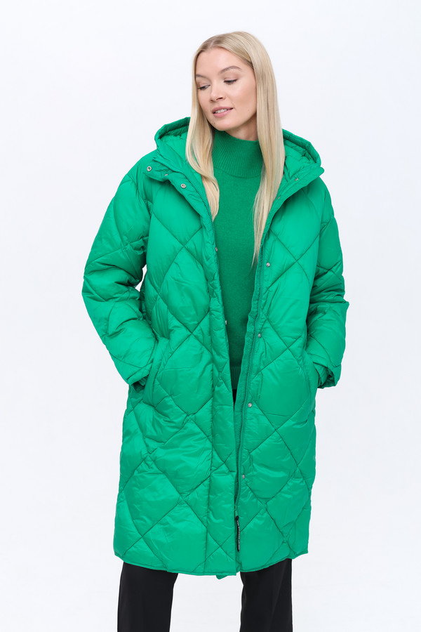 Пальто Oui, размер 52, цвет зелёный - фото 1
