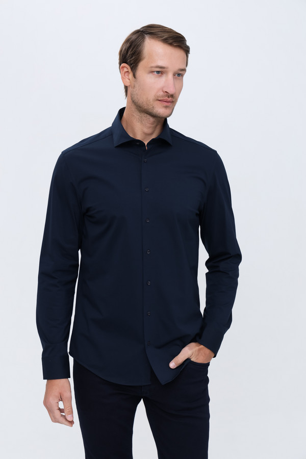 Рубашка с длинным рукавом Seidensticker, размер ворот 41, плечи 50, цвет синий