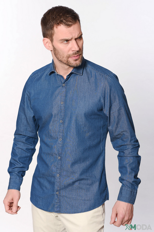 Рубашка с длинным рукавом Olymp синего цвета