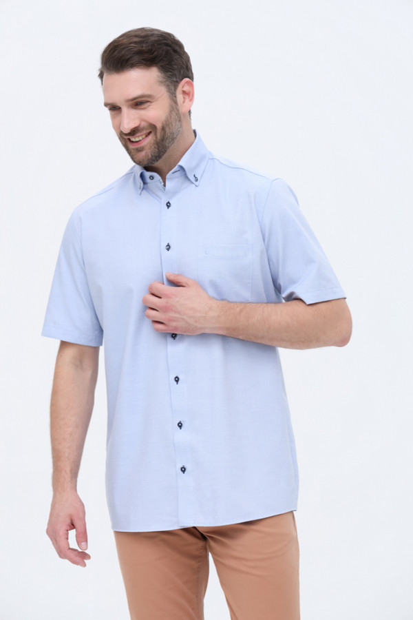 Мужские рубашки с коротким рукавом Casa Moda, размер ворот 44, плечи 56, цвет голубой - фото 3