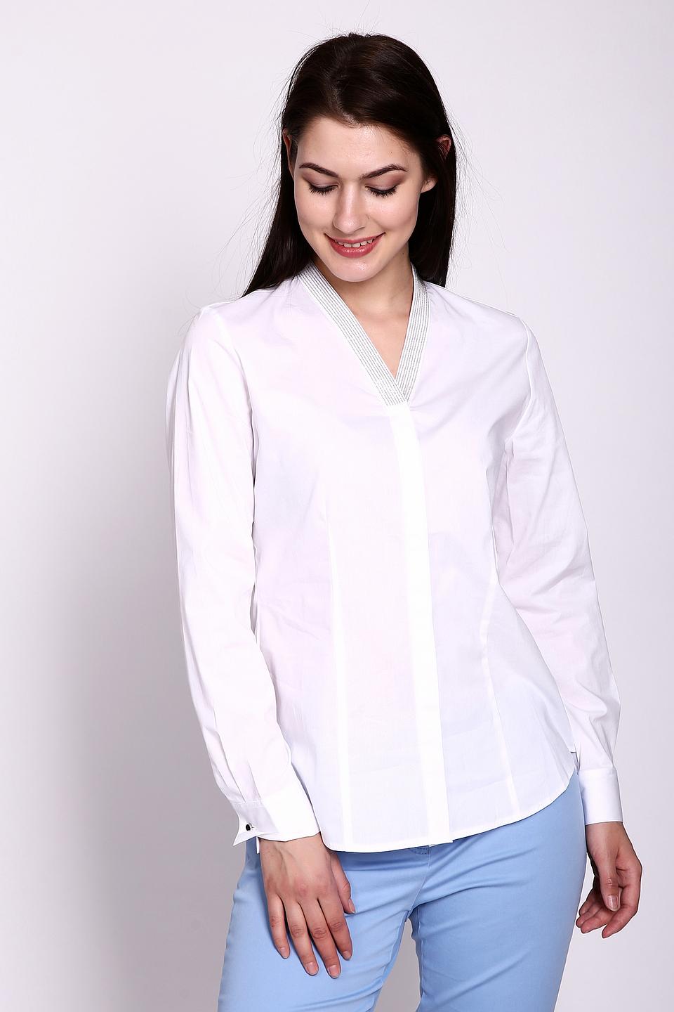 Блуза Erfo белая с V-образным вырезом и серой отделкой