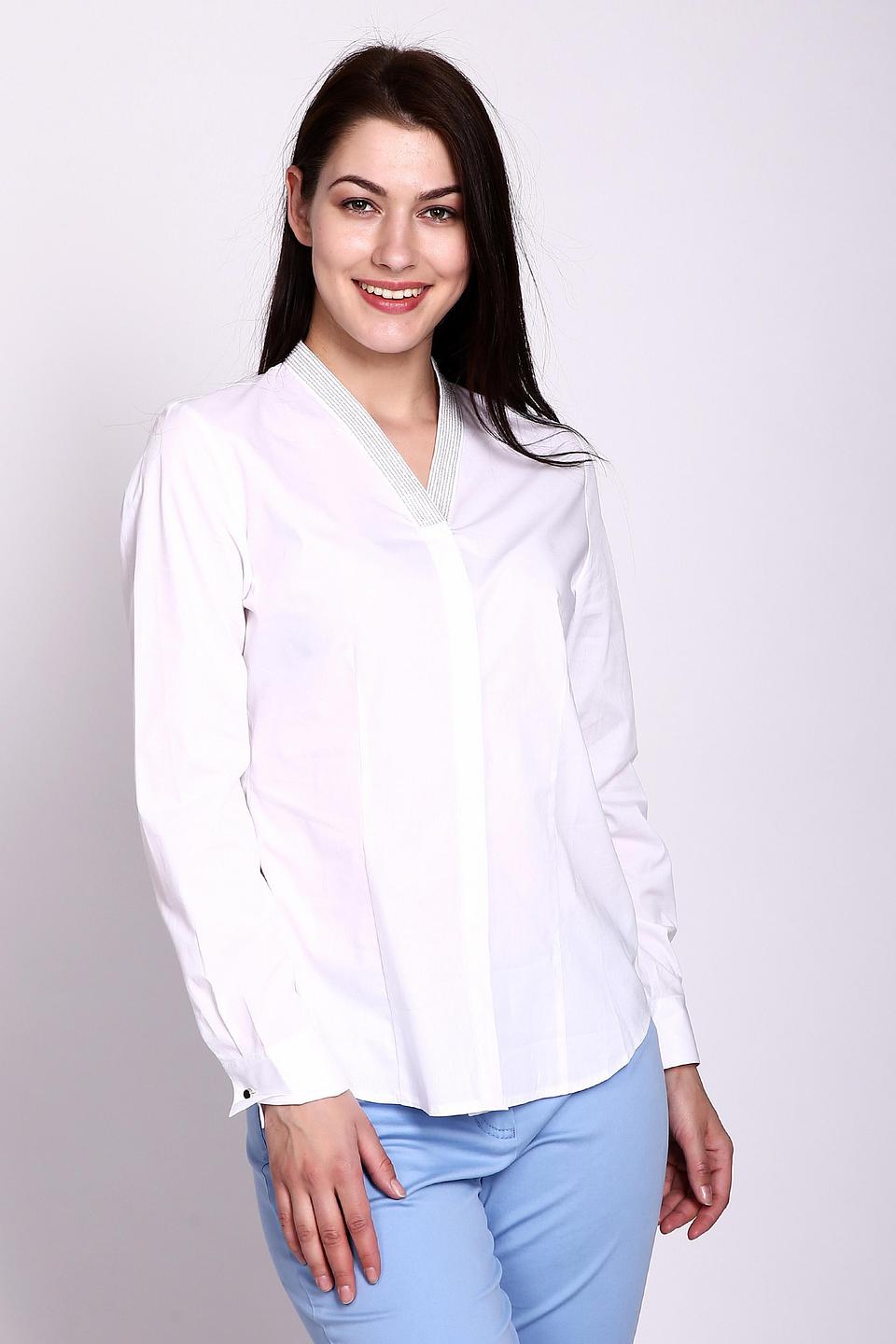 Блуза Erfo белая с V-образным вырезом и серой отделкой