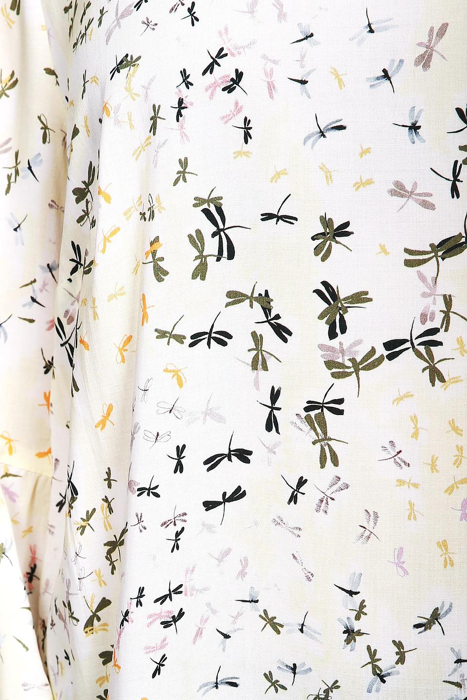 Блуза Lebek желтая с принтом стрекозы и расклешенными рукавами