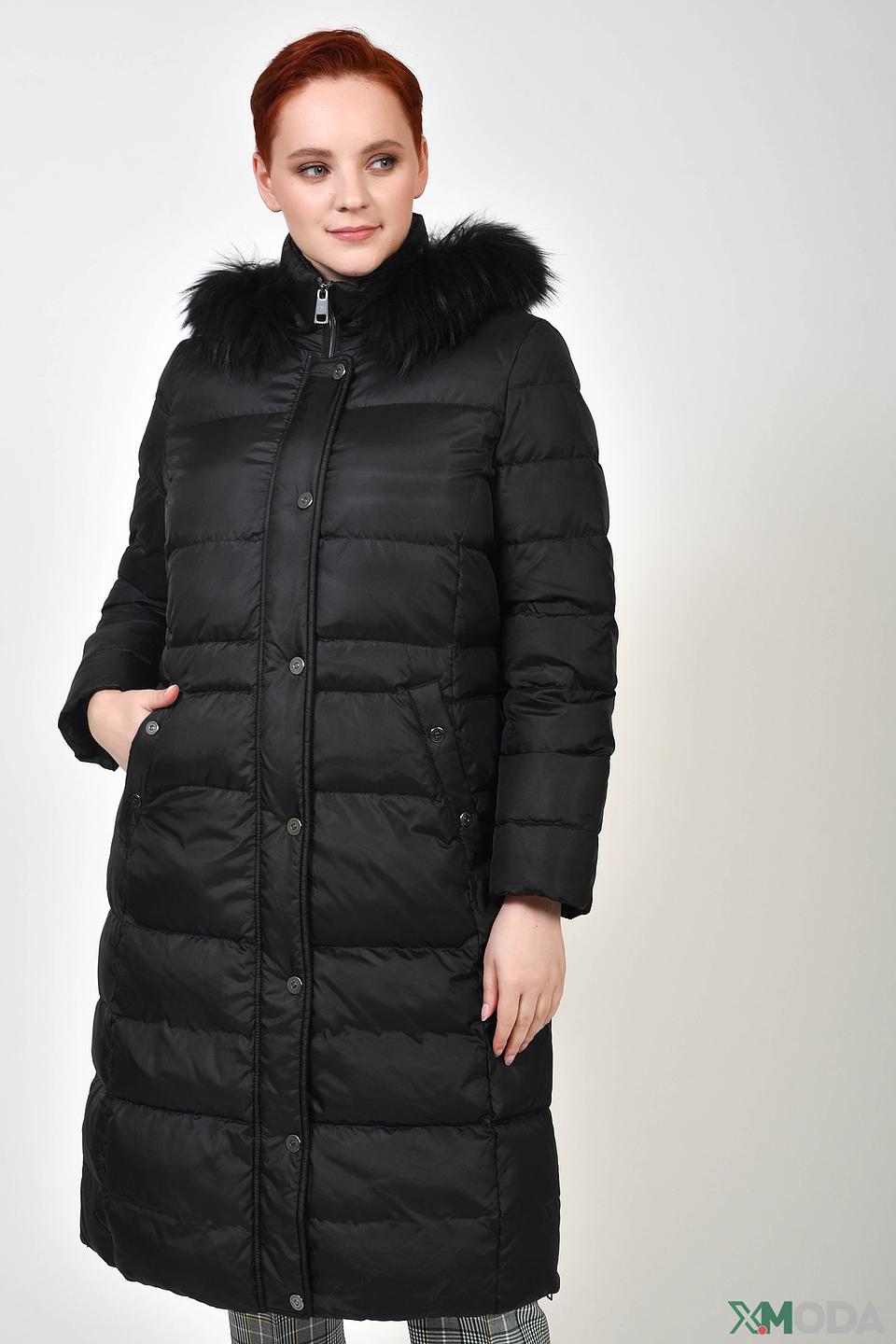 Пальто Lebek чёрное с мехом