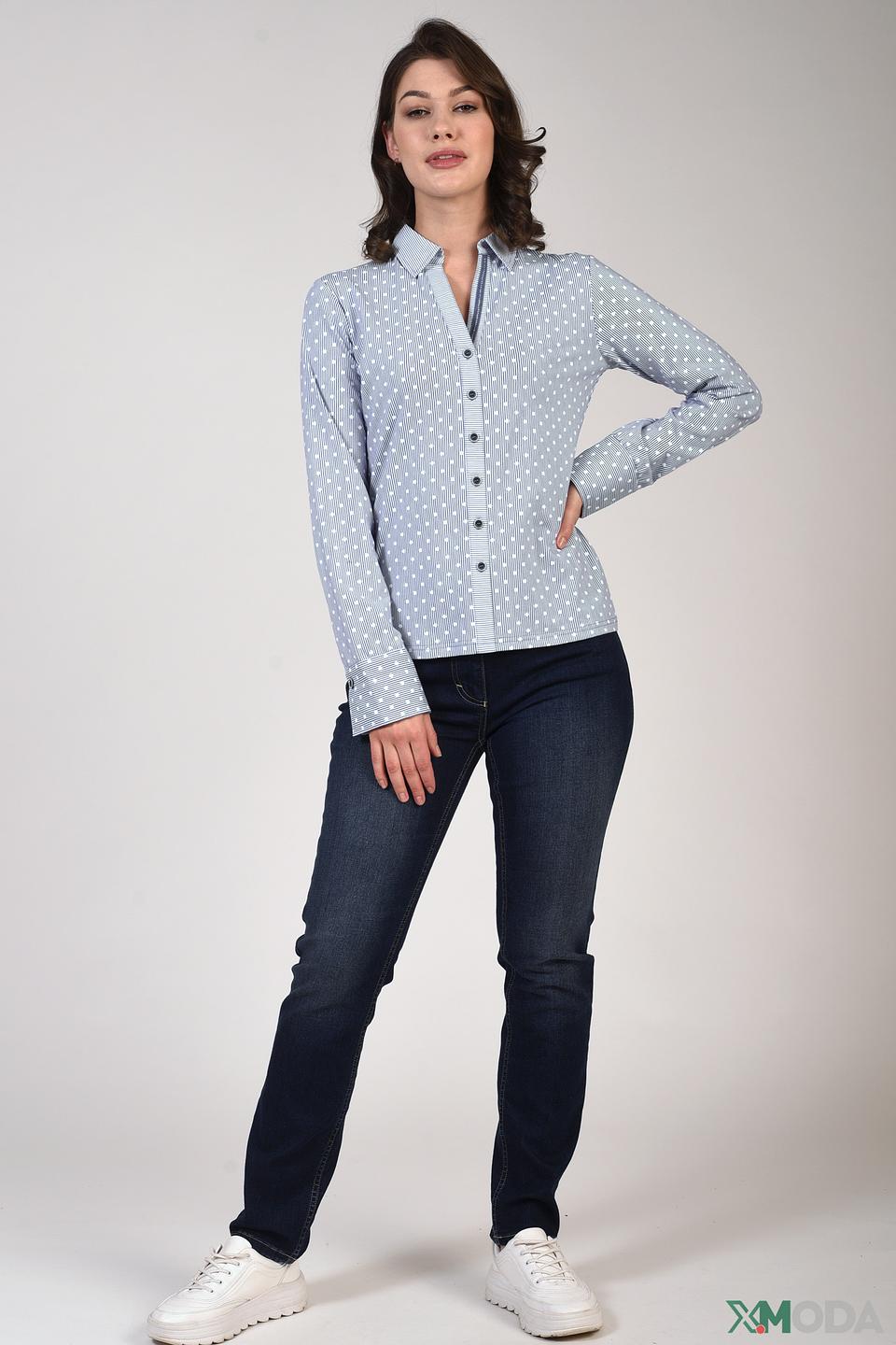 Рубашка Pezzo в полоску и горошек голубой