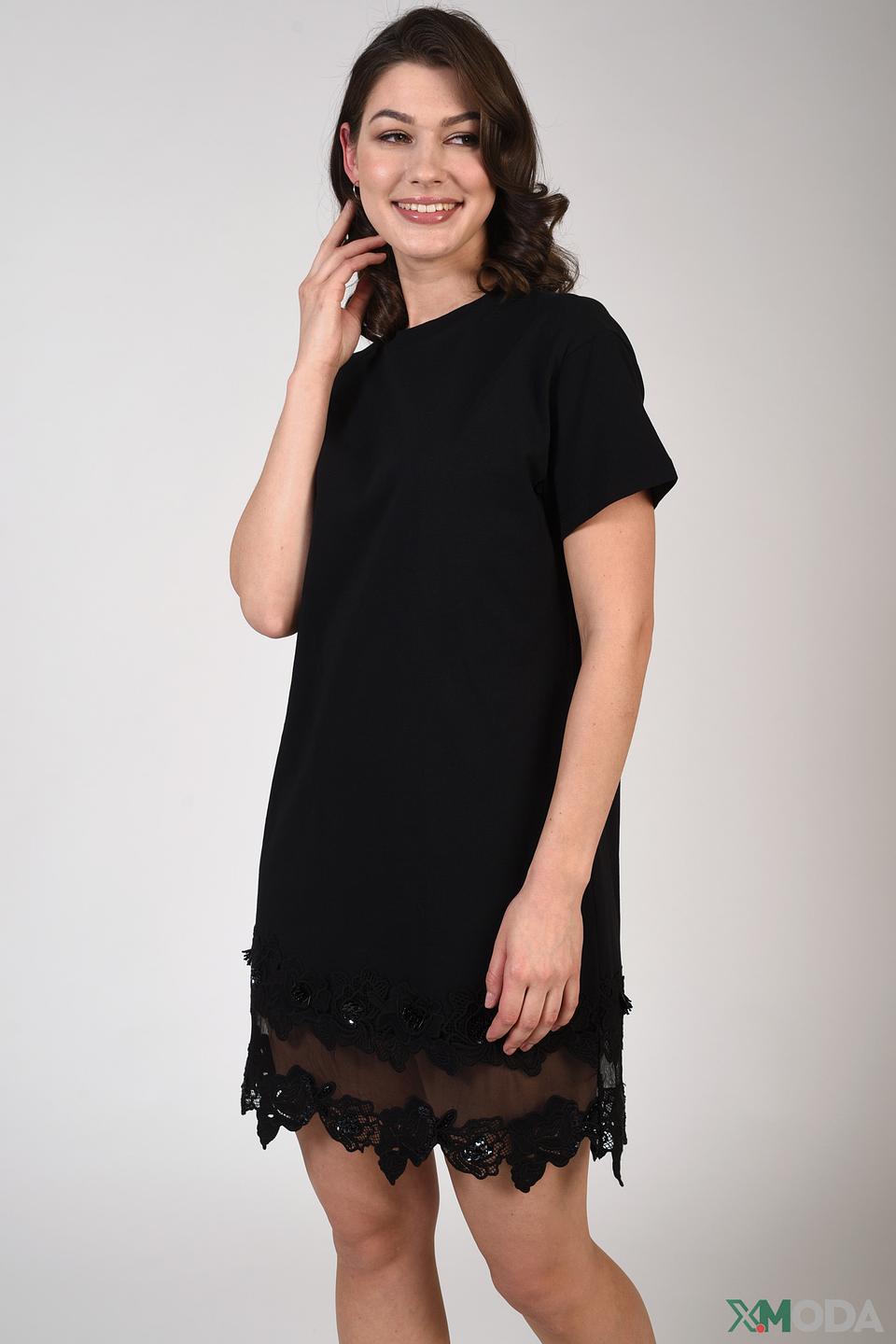 Платье Just Valeri с кружевом черное