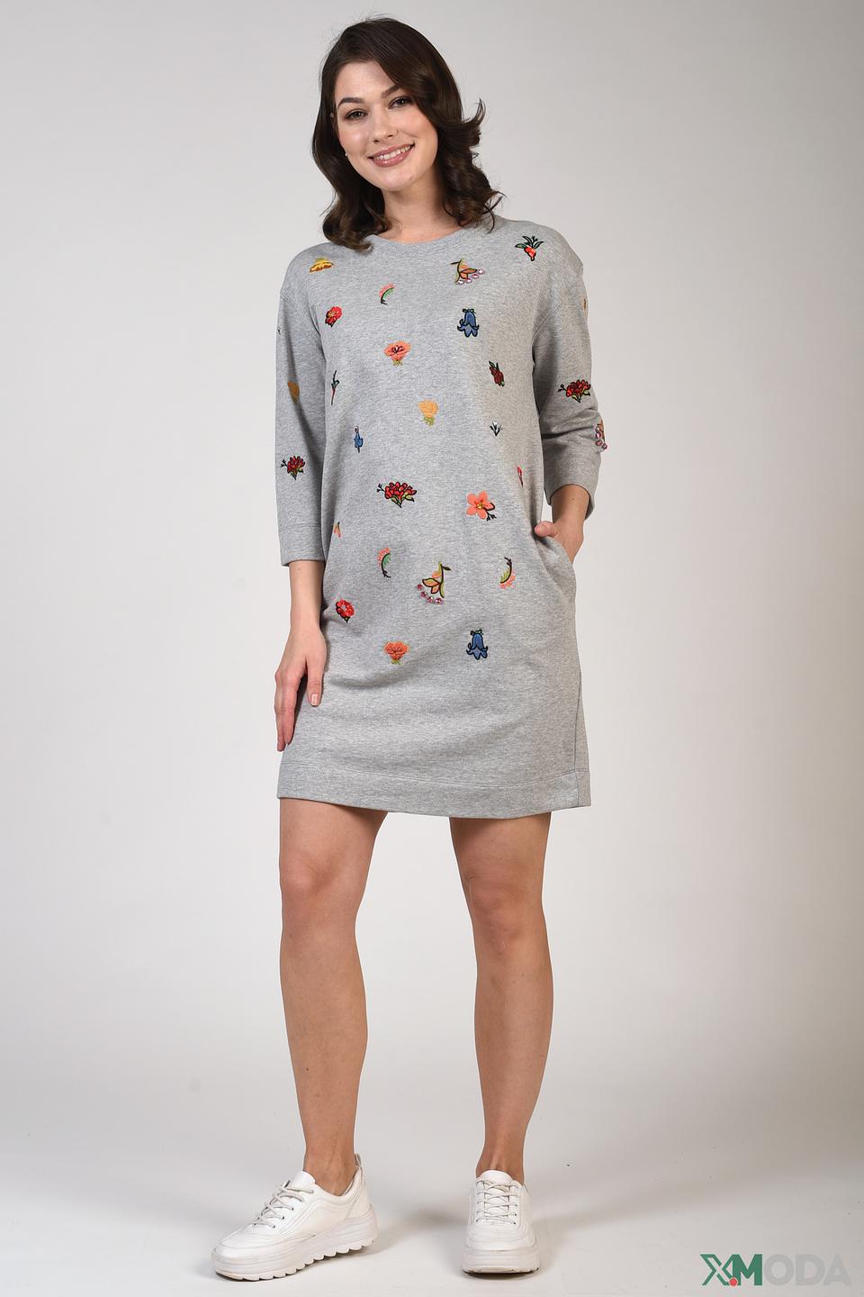 Платье Pezzo с вышивкой серое