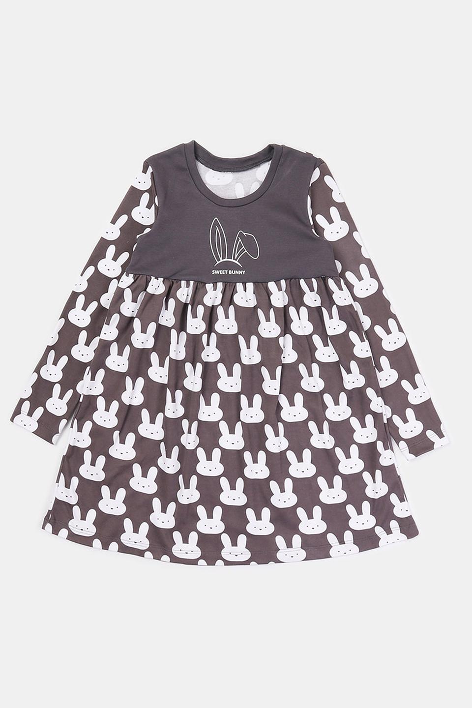 Платье КотМарКот с зайчиками серое