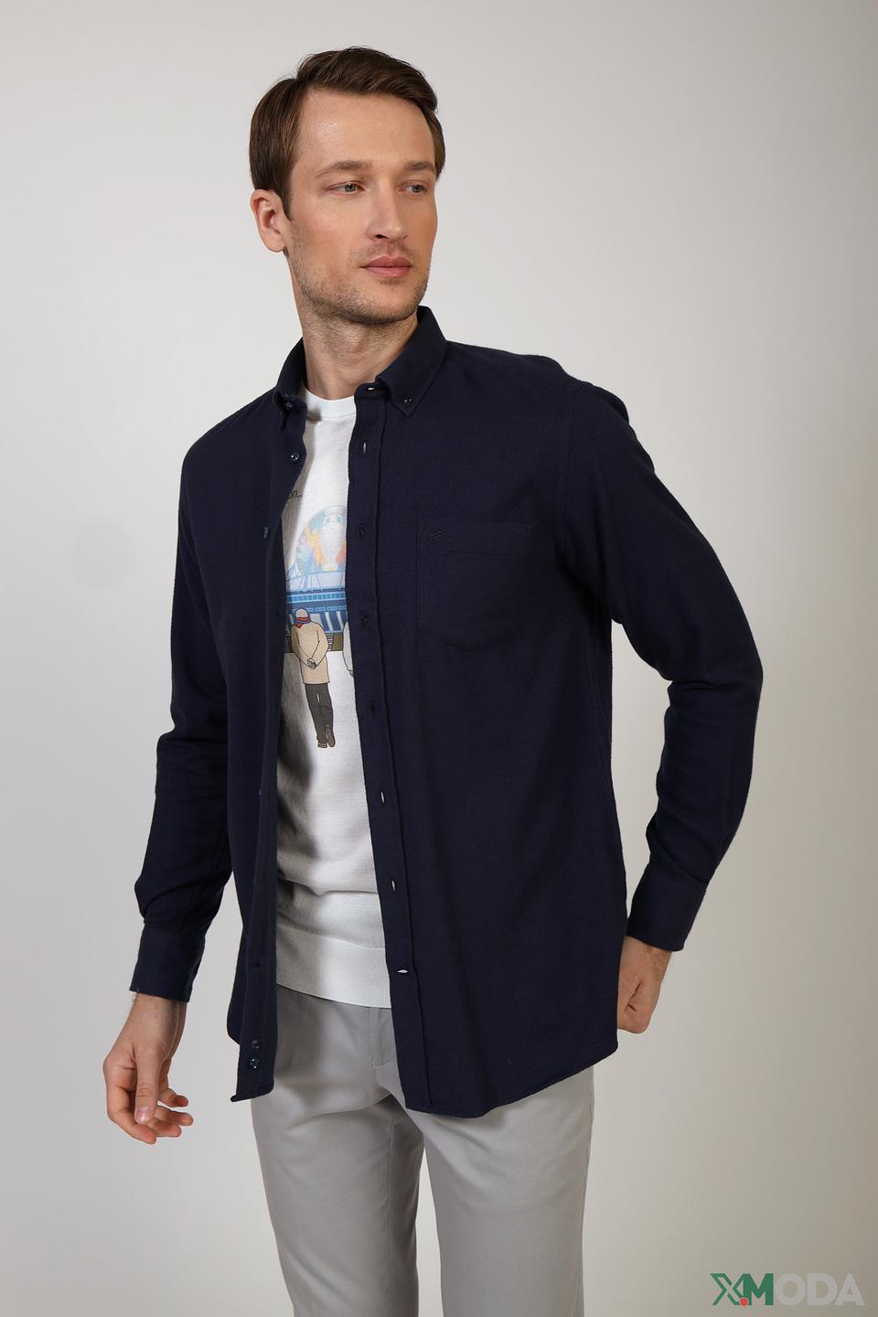 Рубашка Granchio синяя с текстурой