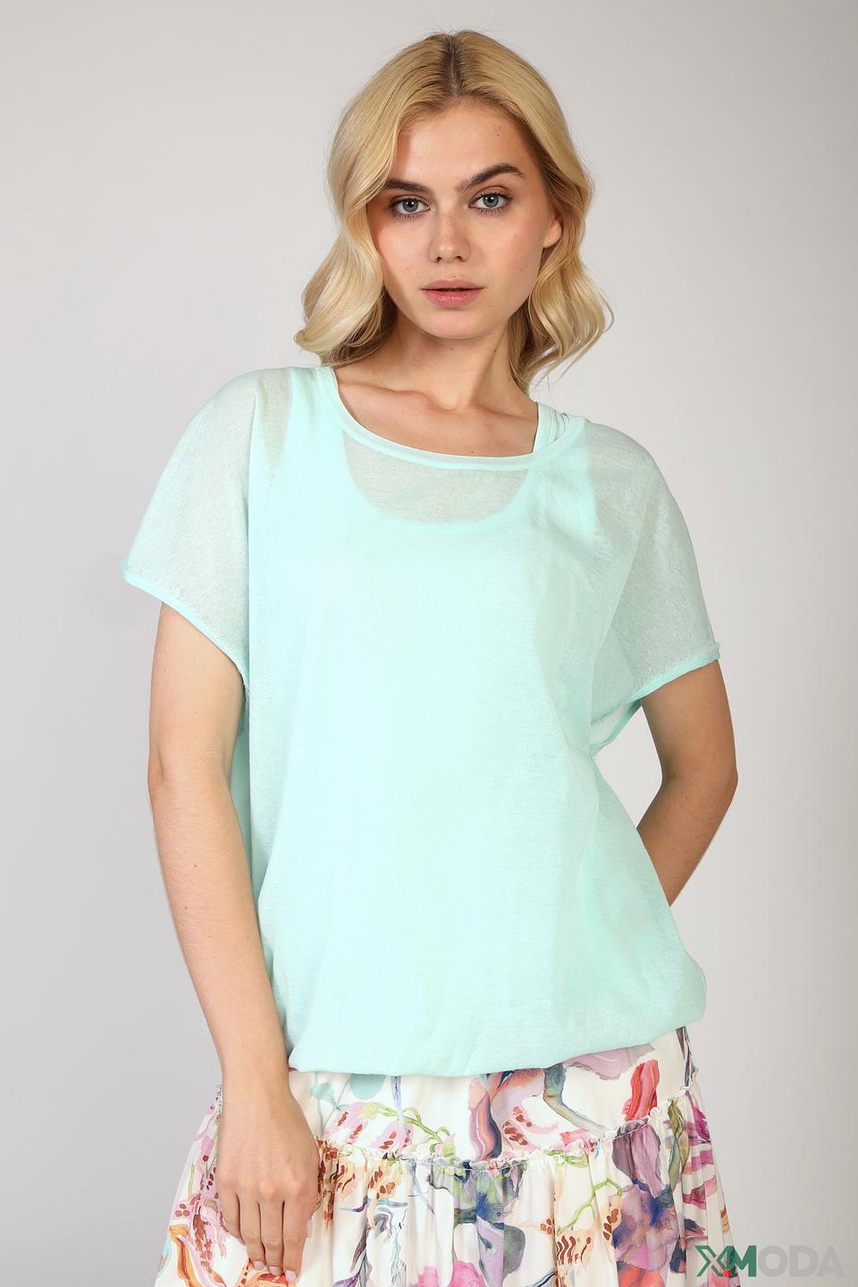 Блуза Marc Cain с сетчатыми рукавами мятная