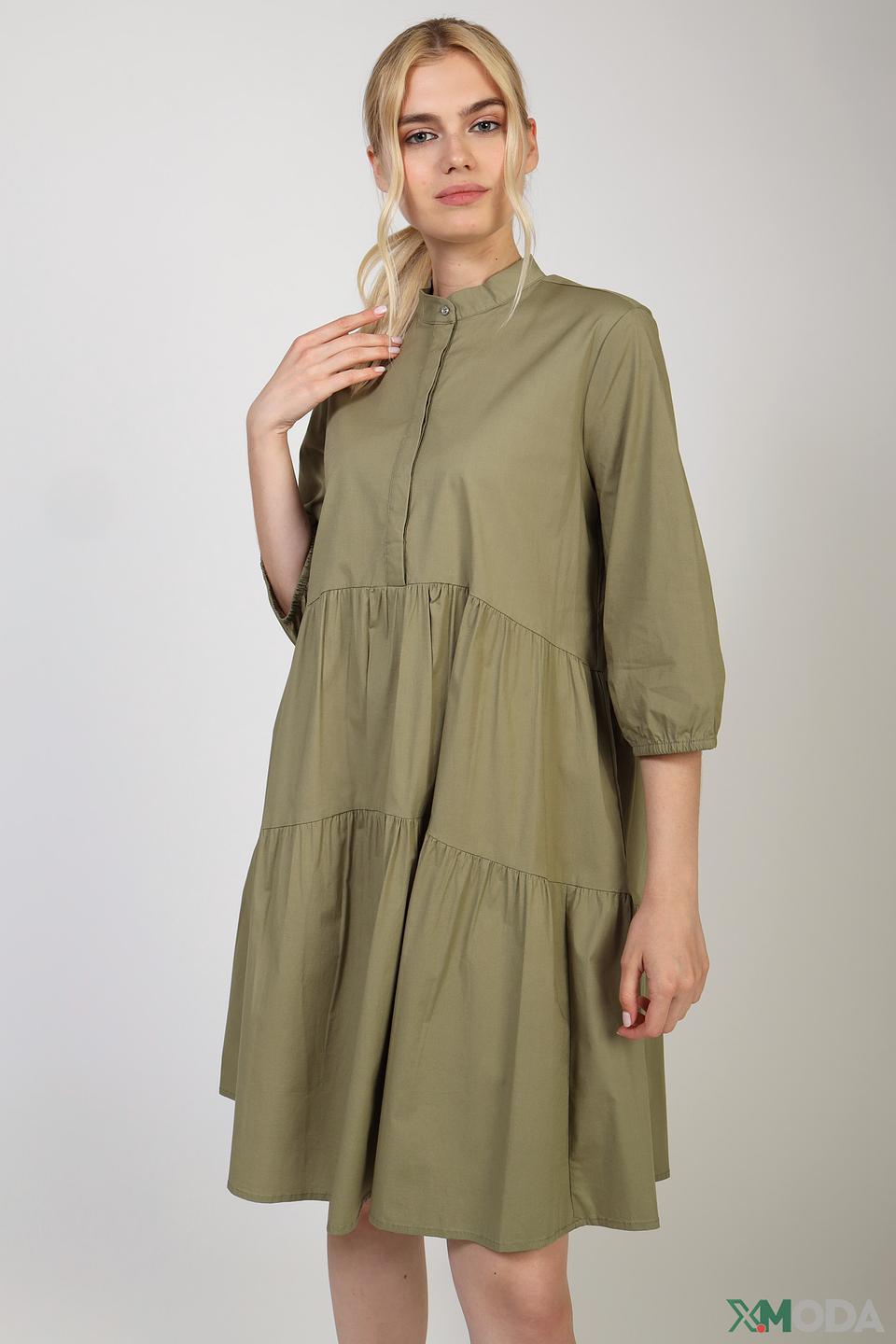 Платье Oui хаки с рукавами-фонариками