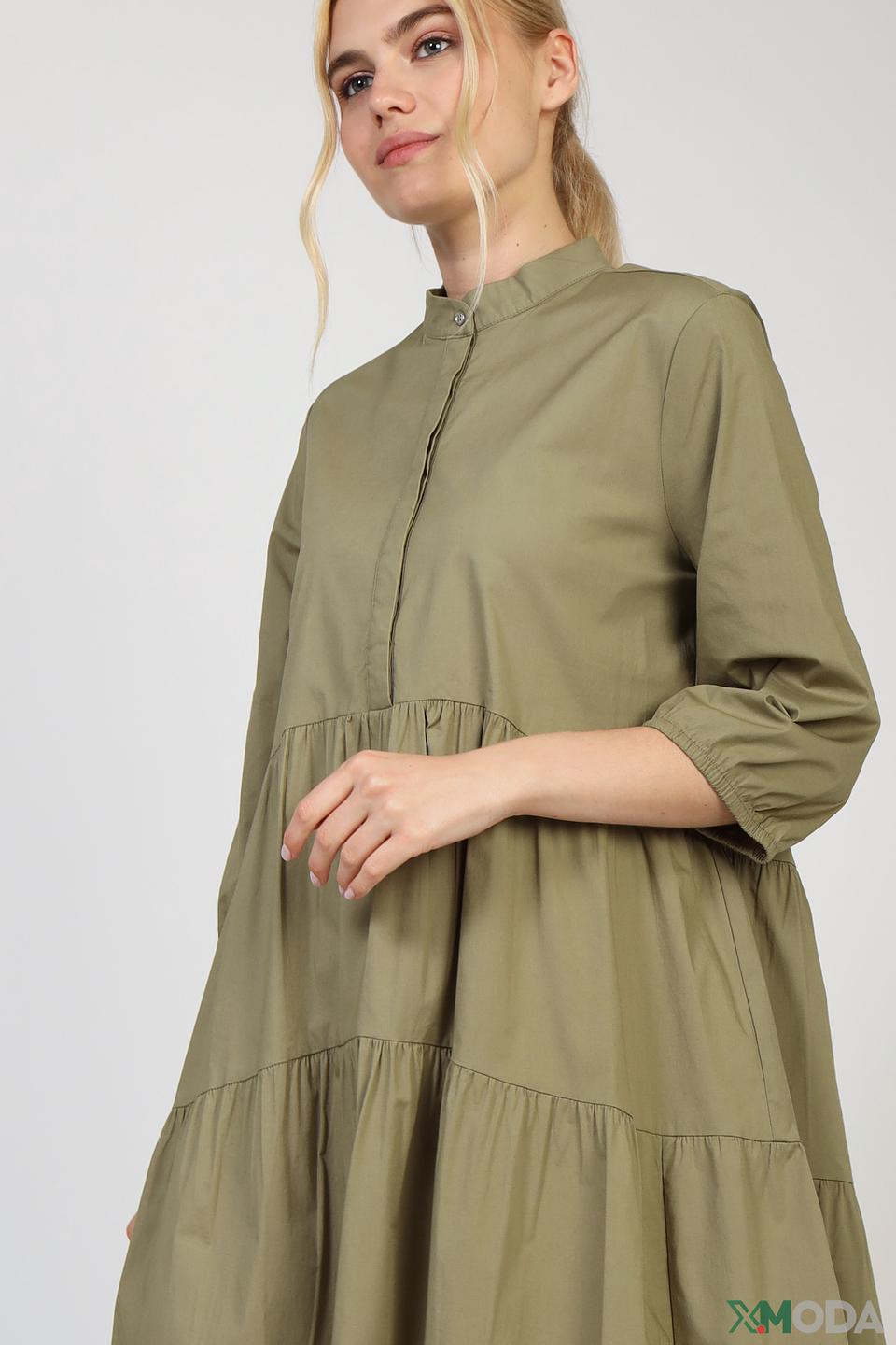 Платье Oui хаки с рукавами-фонариками