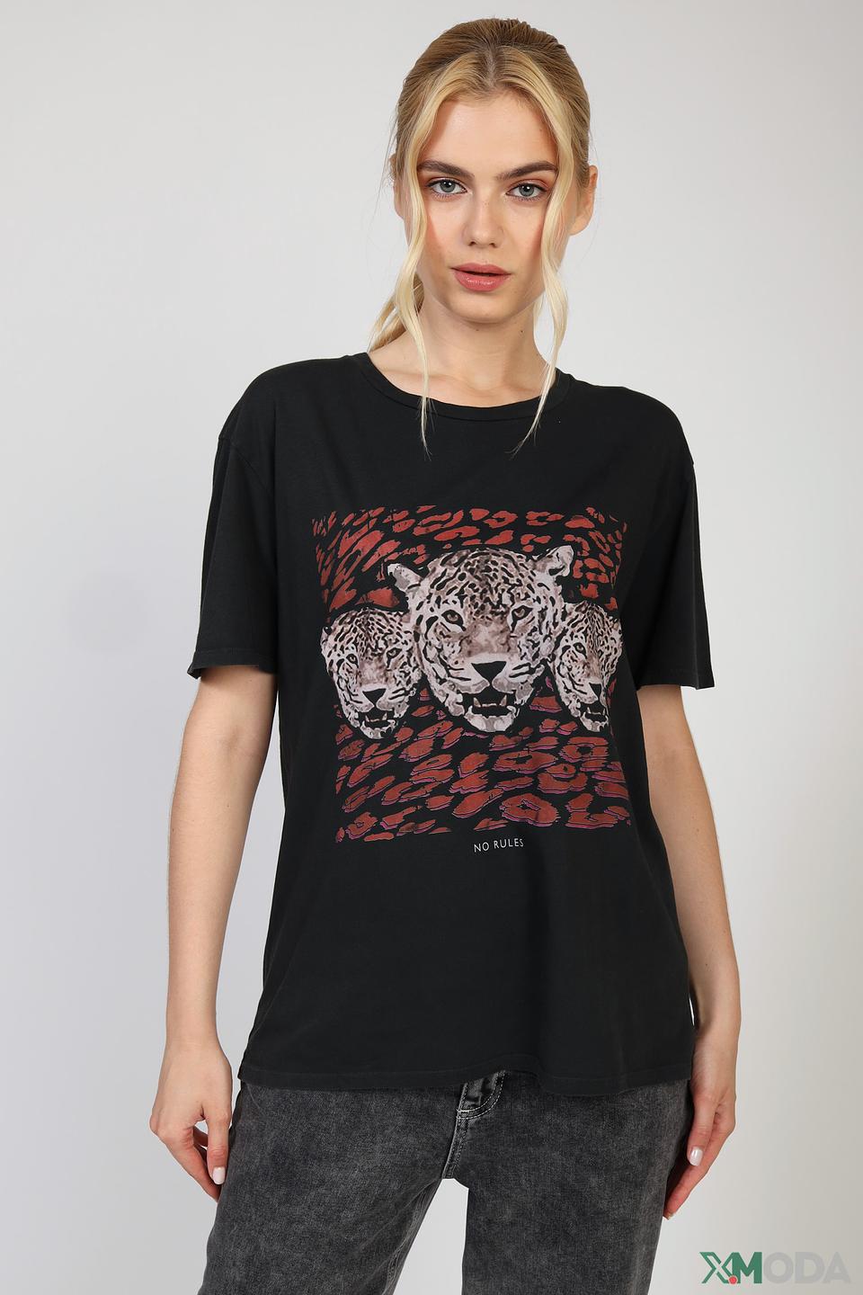 Футболка Set с принтом леопардов чёрная