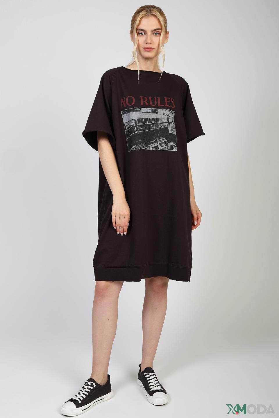 Платье Set с принтом No Rules чёрное