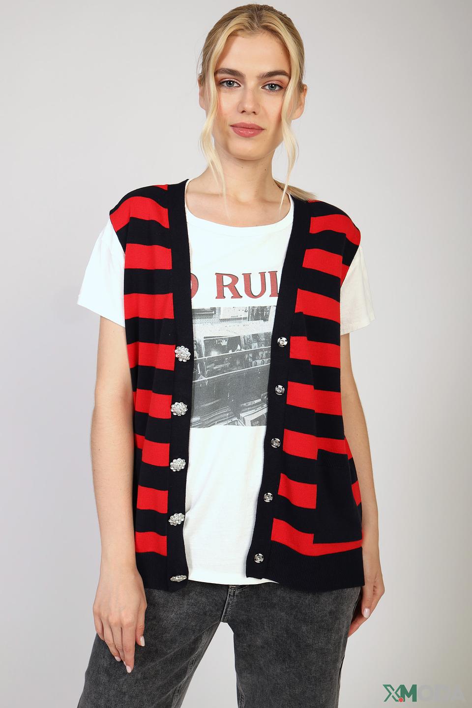 Жилет Set в полоску с камнями