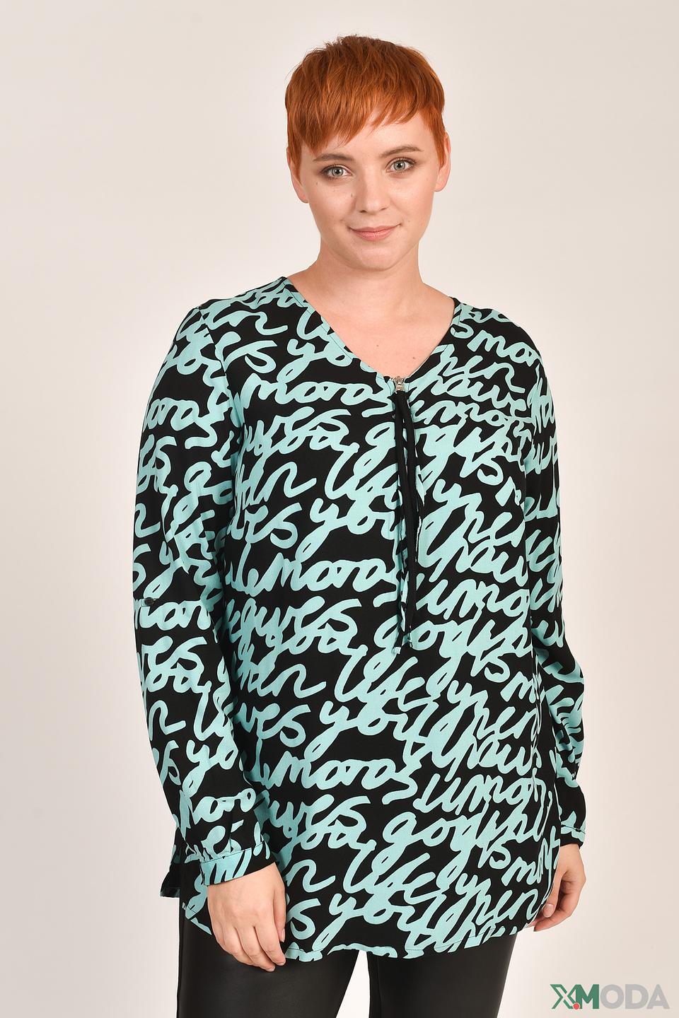 Блуза Doris Streich с принтом чёрно-бирюзовый