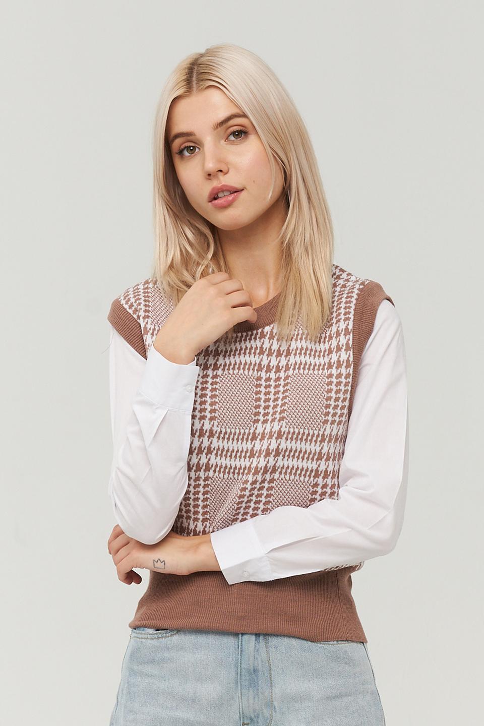 Жилет BE YOU в клетку коричневый