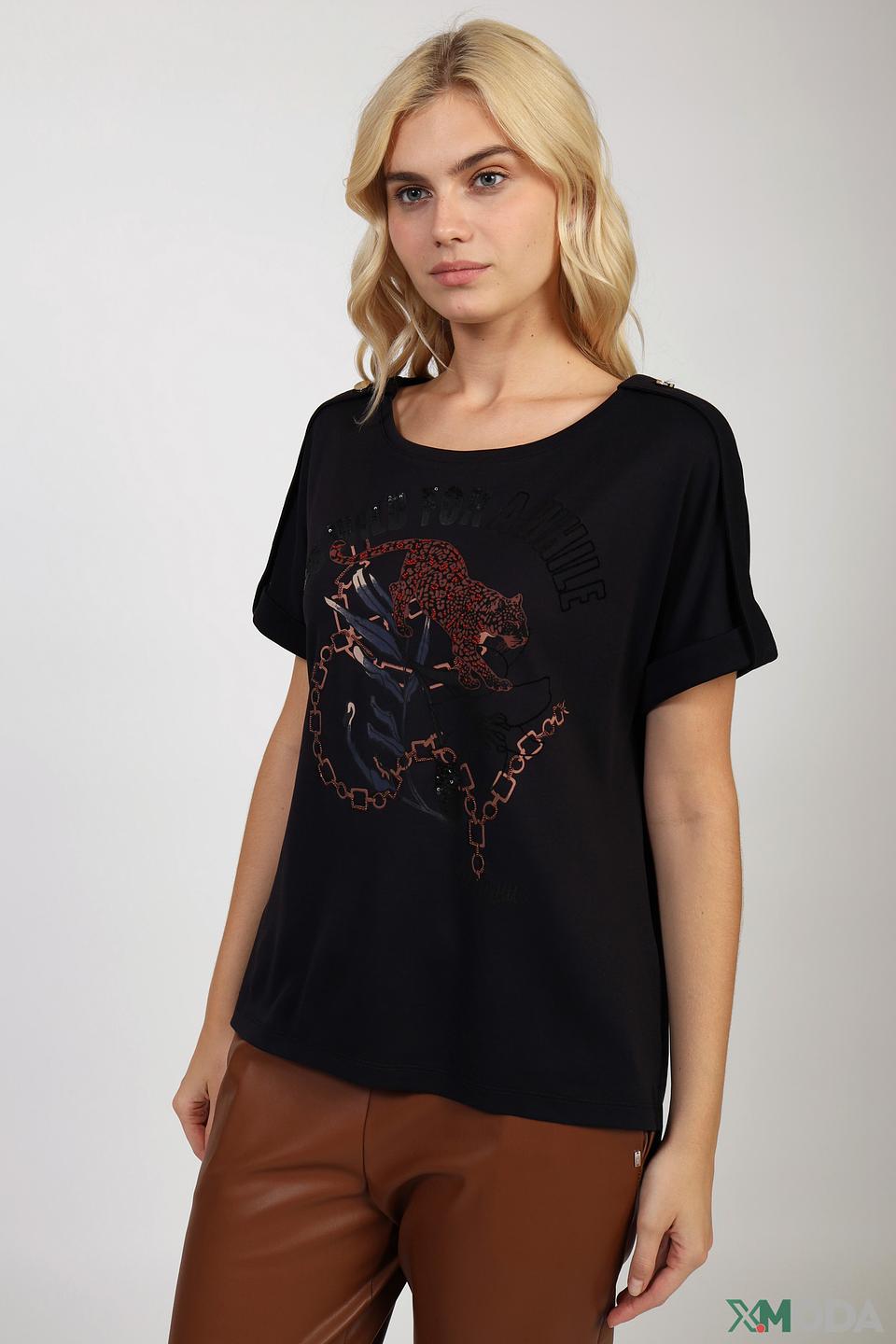 Футболка Marc Cain с леопардом чёрная