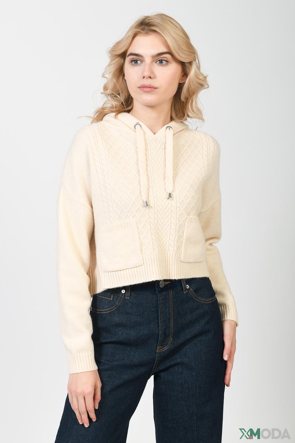 Пуловер QS girl с капюшоном бежевый