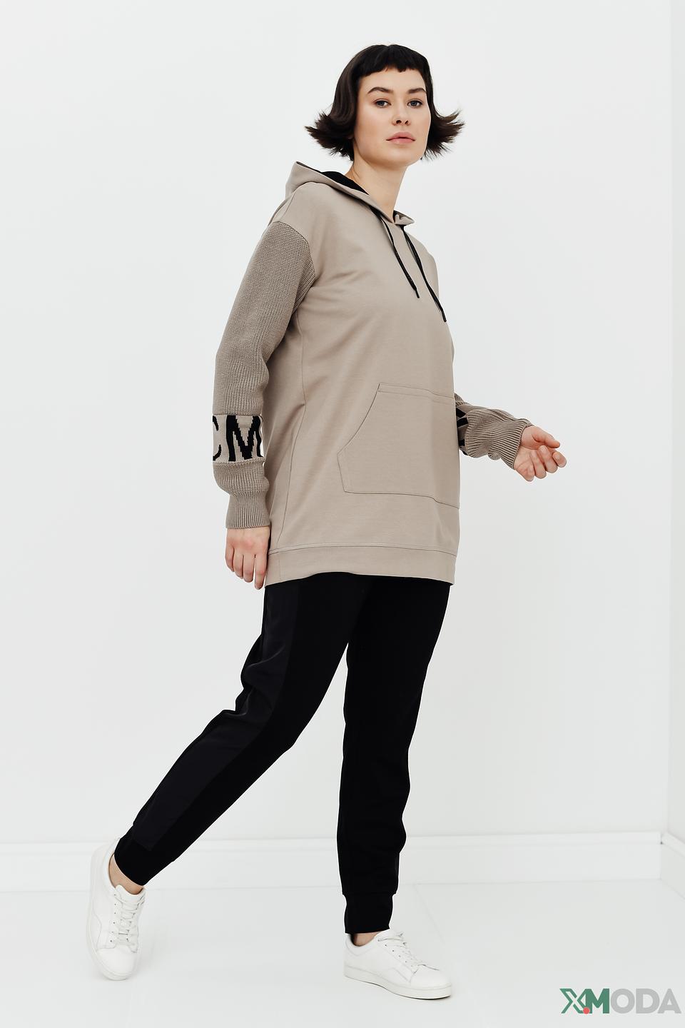 Толстовка Lecomte с рукавами в рубчик бежевая