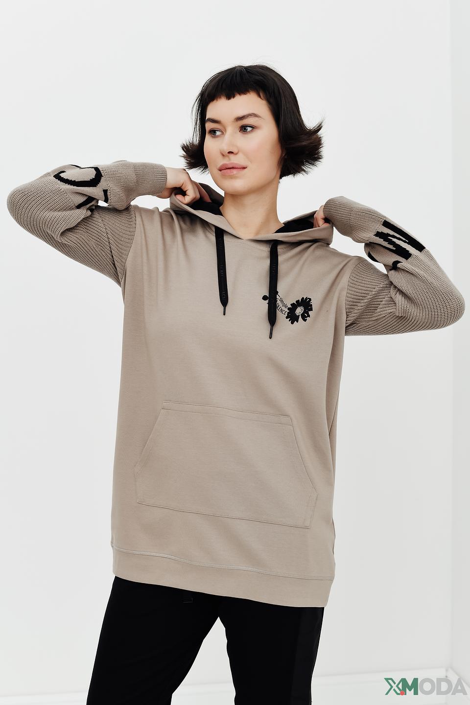 Толстовка Lecomte с рукавами в рубчик бежевая