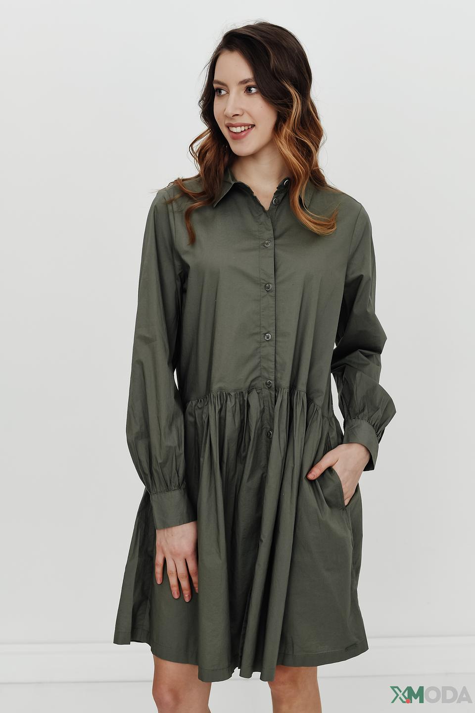 Платье рубашка QS оливковое