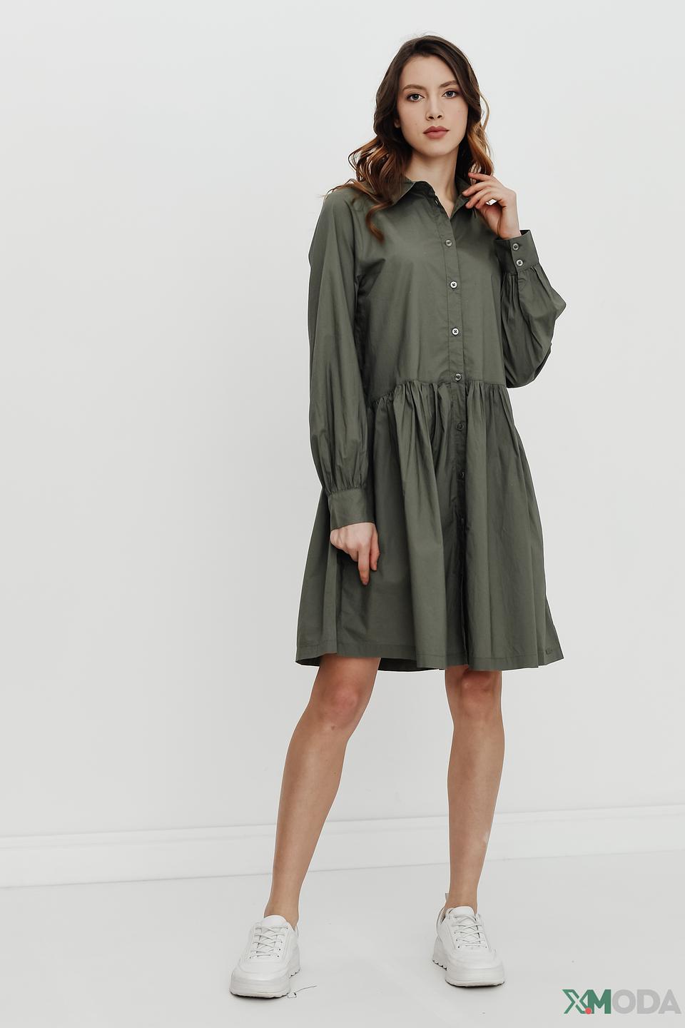 Платье рубашка QS оливковое