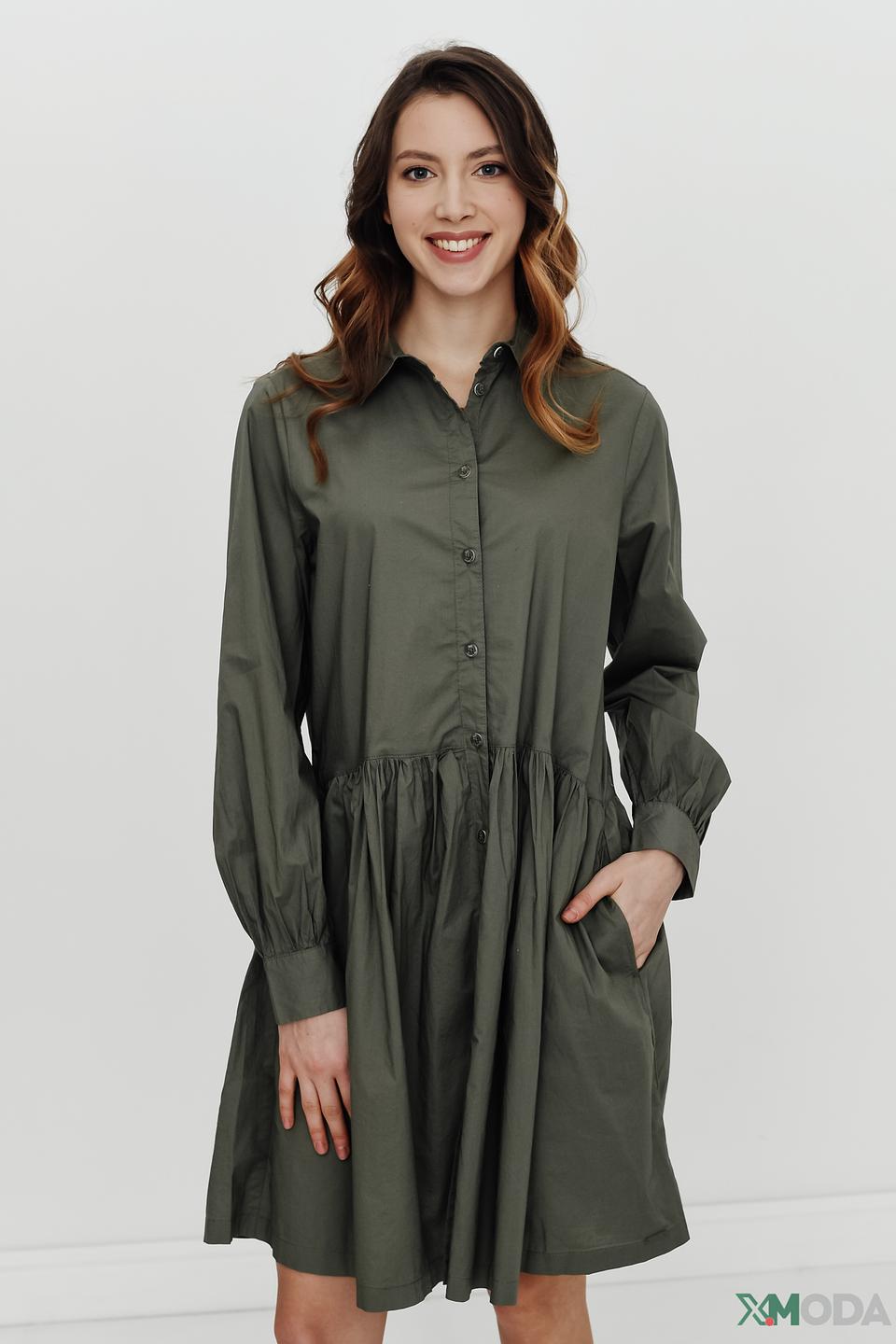 Платье рубашка QS оливковое