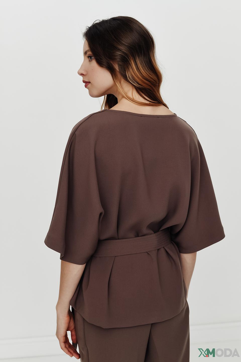 Блуза Mos Mosh с поясом коричневая