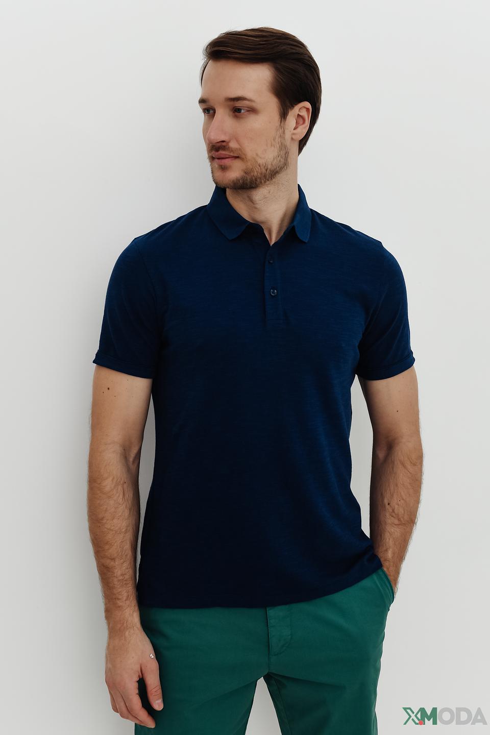 Поло Ragman темно-синее с металлическим логотипом