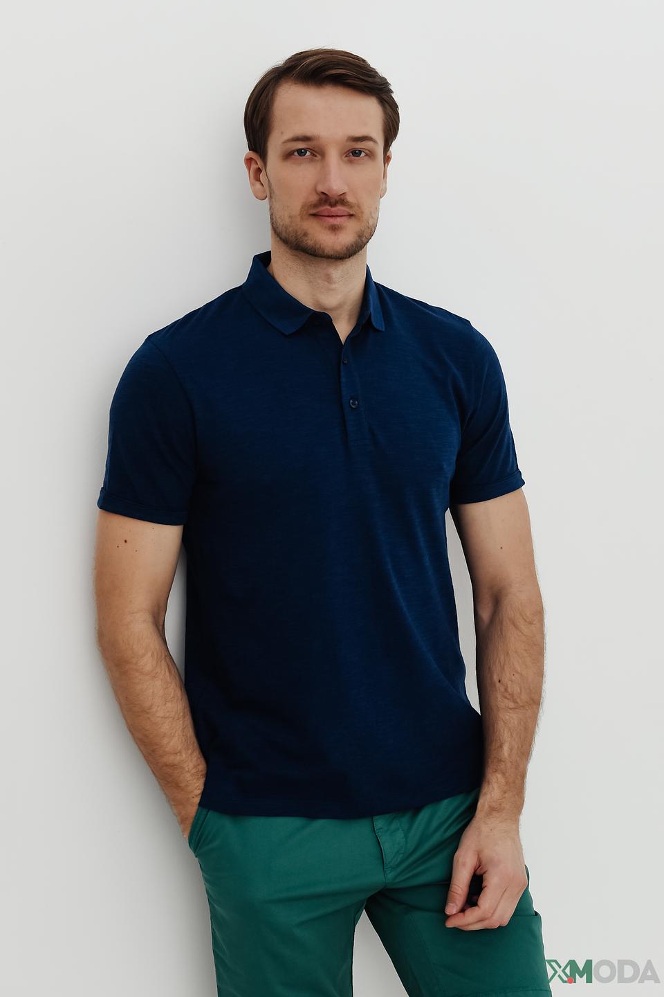 Поло Ragman темно-синее с металлическим логотипом