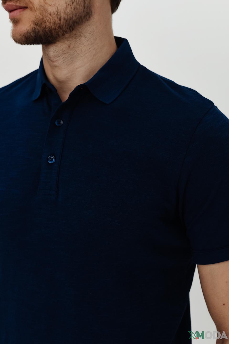 Поло Ragman темно-синее с металлическим логотипом