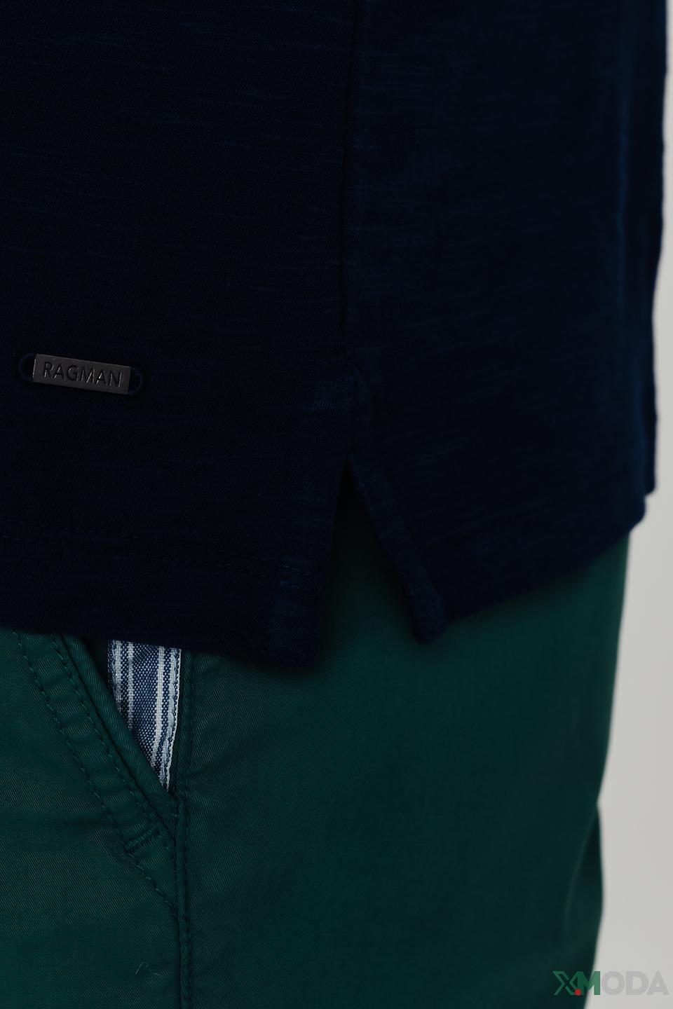 Поло Ragman темно-синее с металлическим логотипом