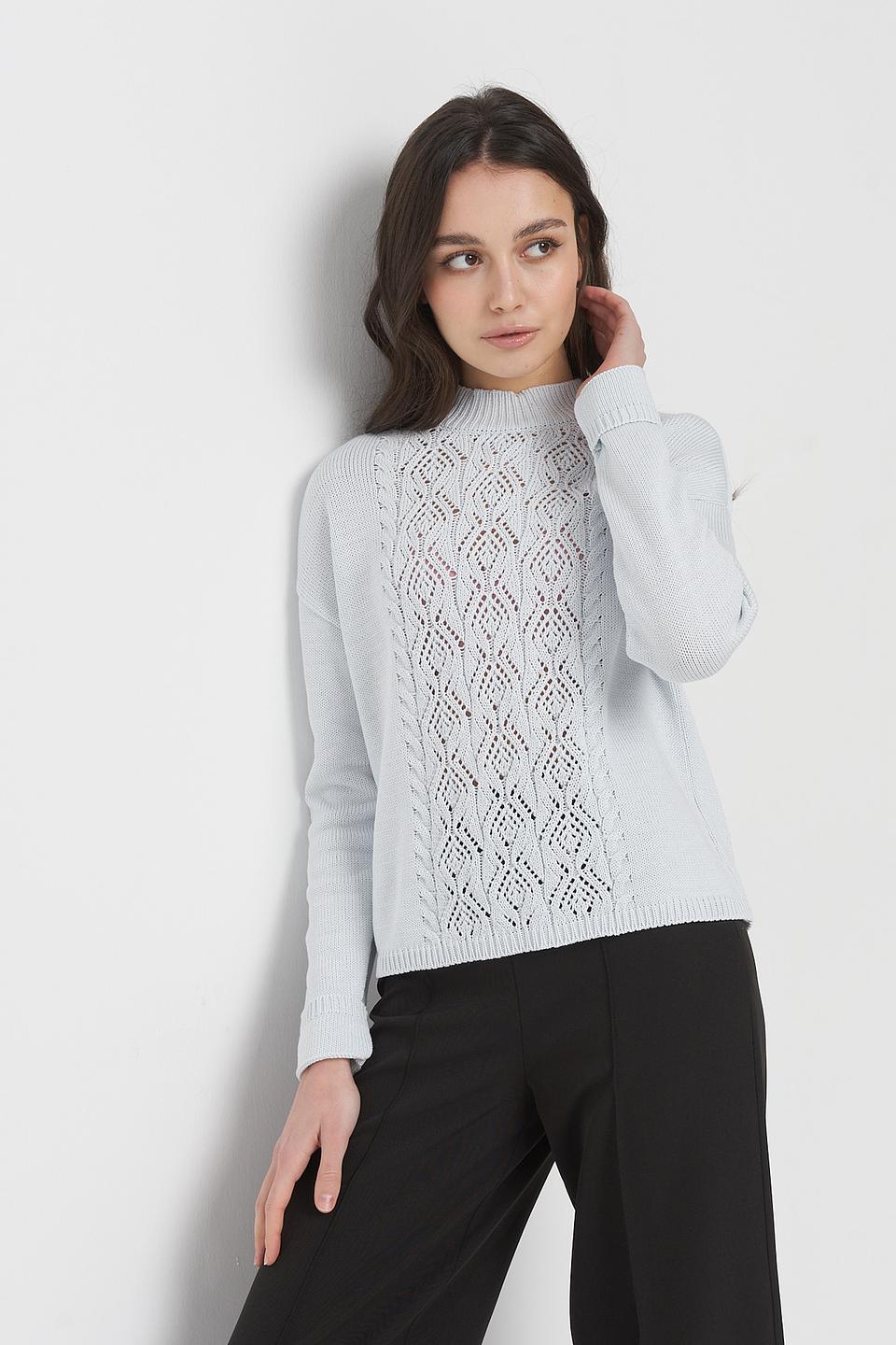 Джемпер VAY с ажурной вставкой голубой