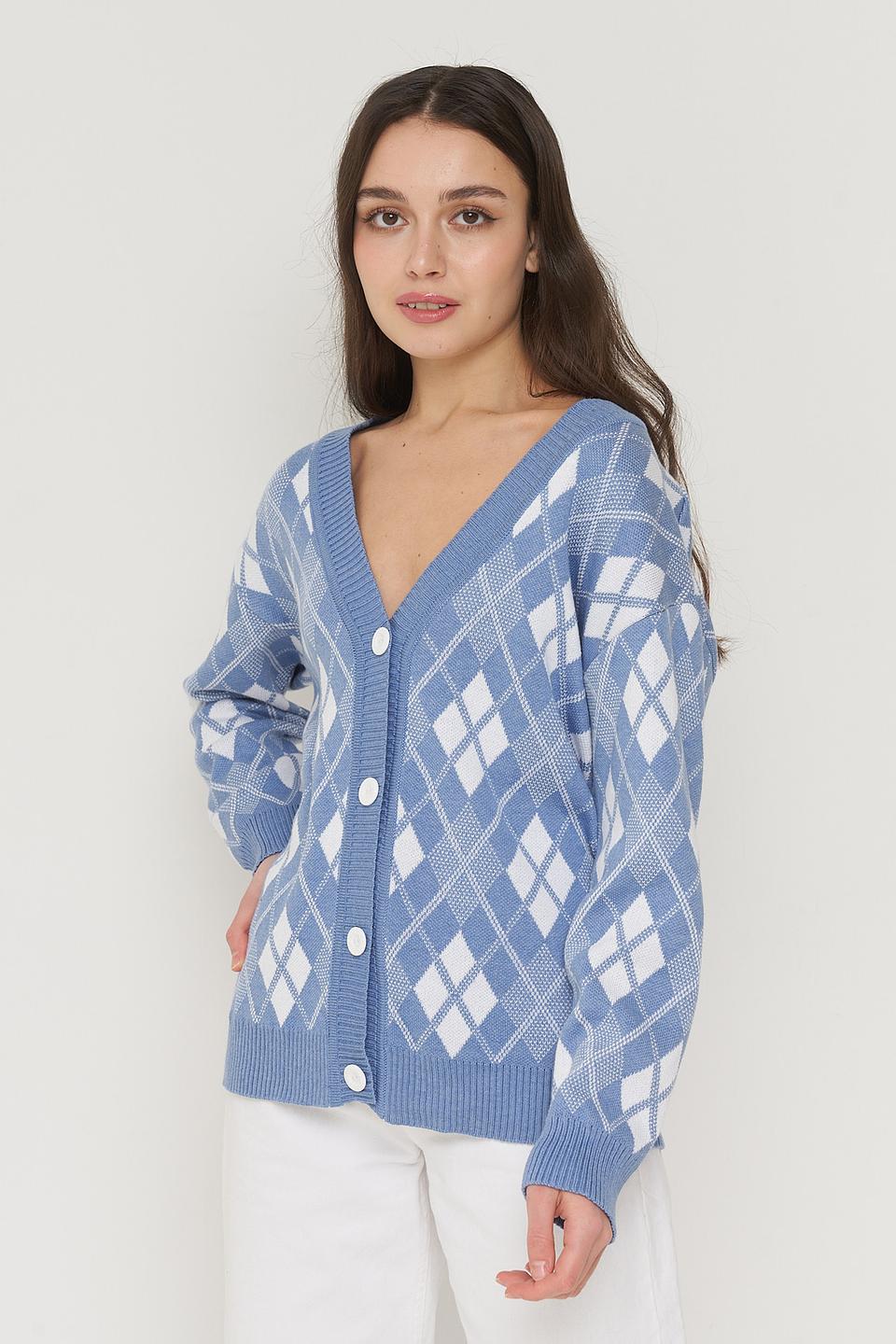 Кардиган VAY в ромбик голубой