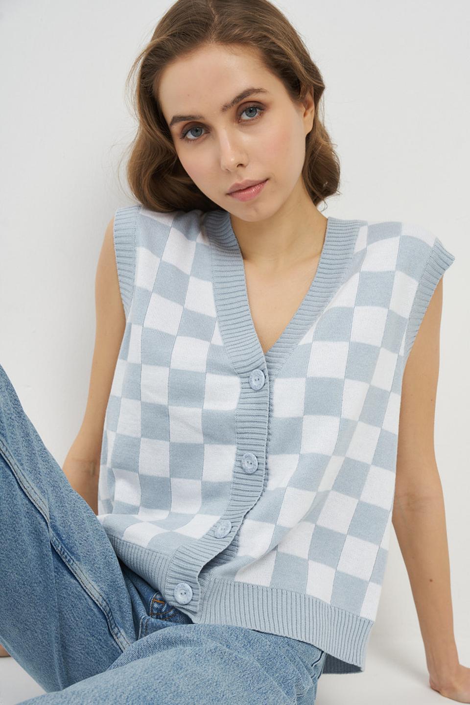 Жилет VAY в клетку голубой