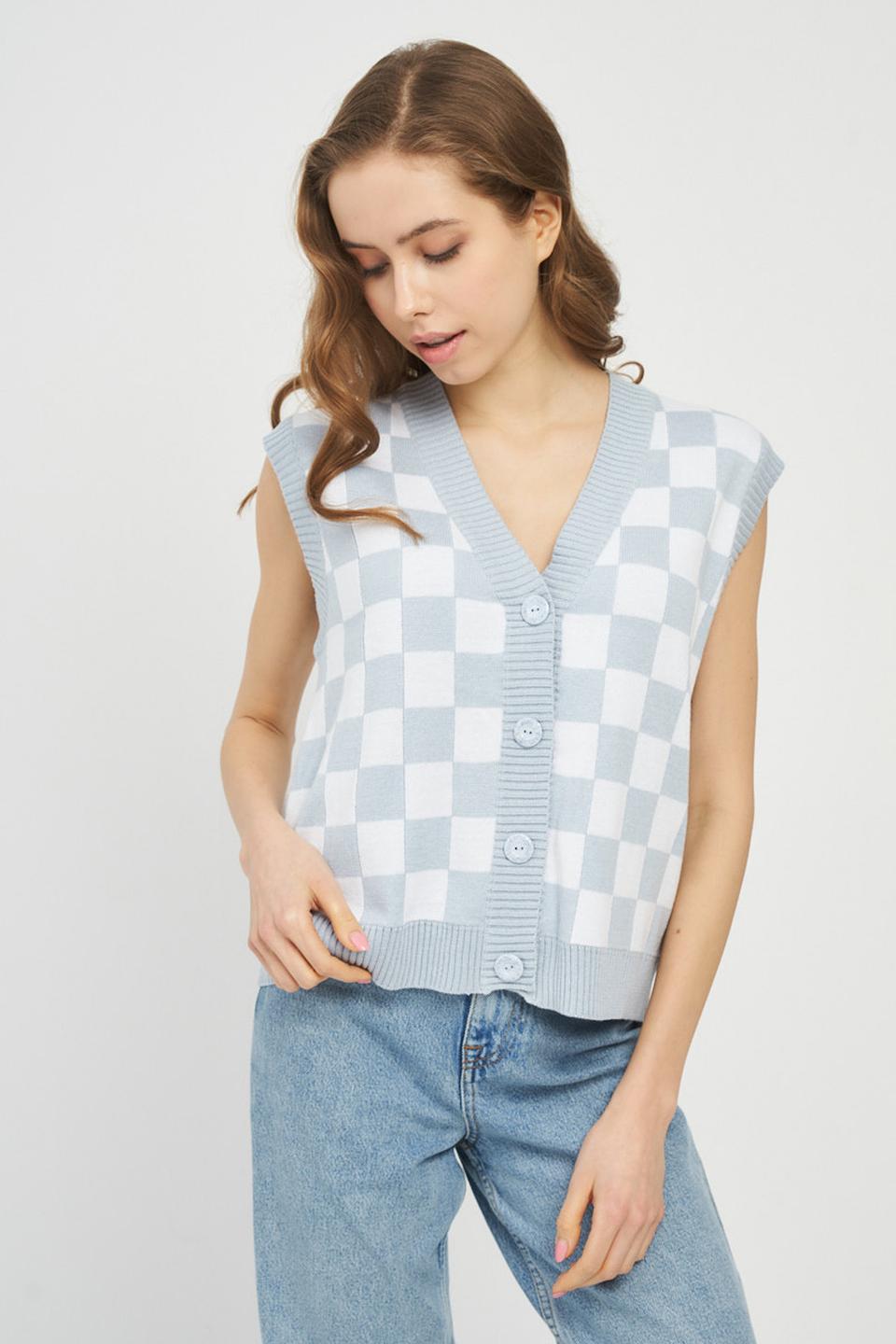 Жилет VAY в клетку голубой
