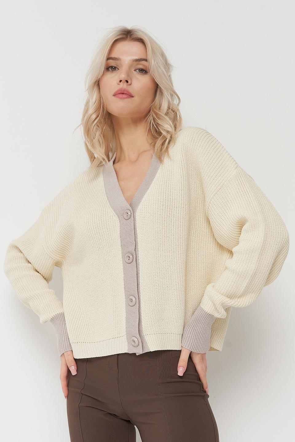 Кардиган BE YOU с контрастной отделкой кремовый