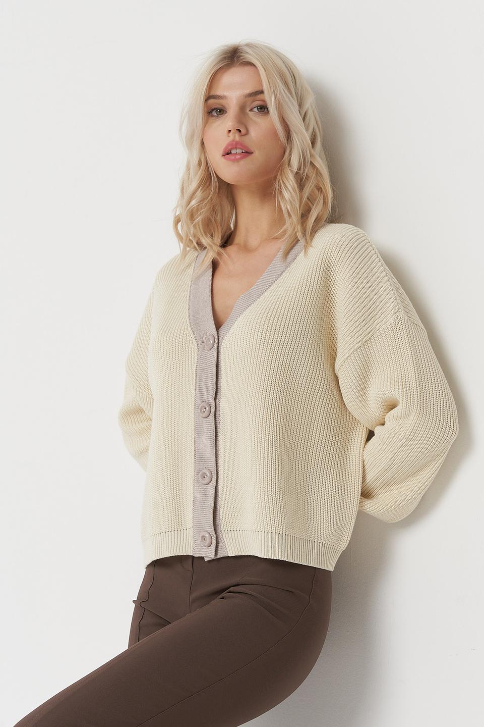 Кардиган BE YOU с контрастной отделкой кремовый