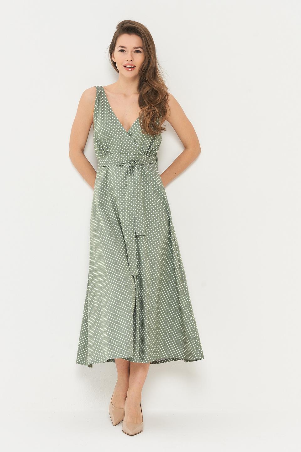 Платье BE YOU в горошек зеленое