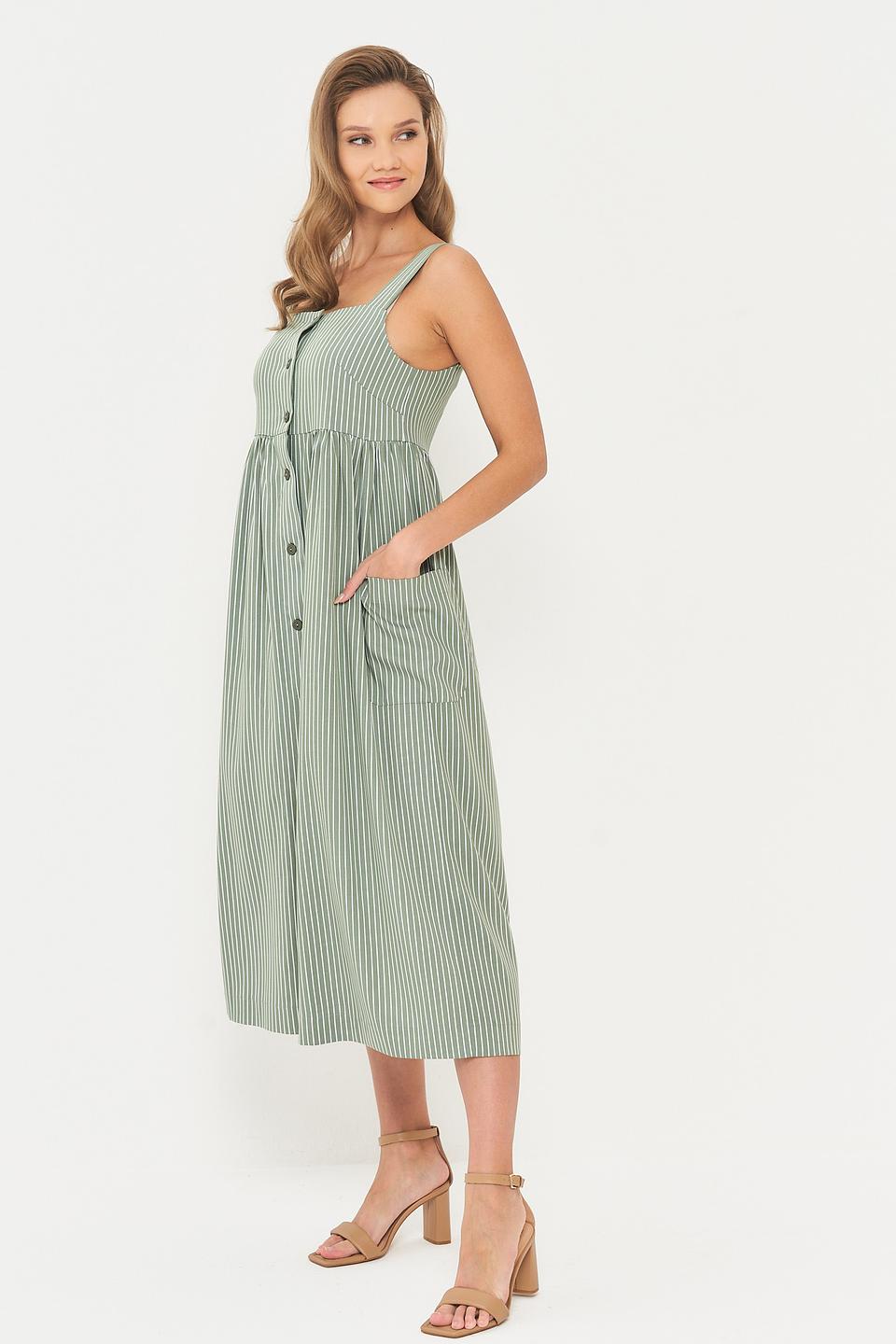 Платье BE YOU в полоску зеленое