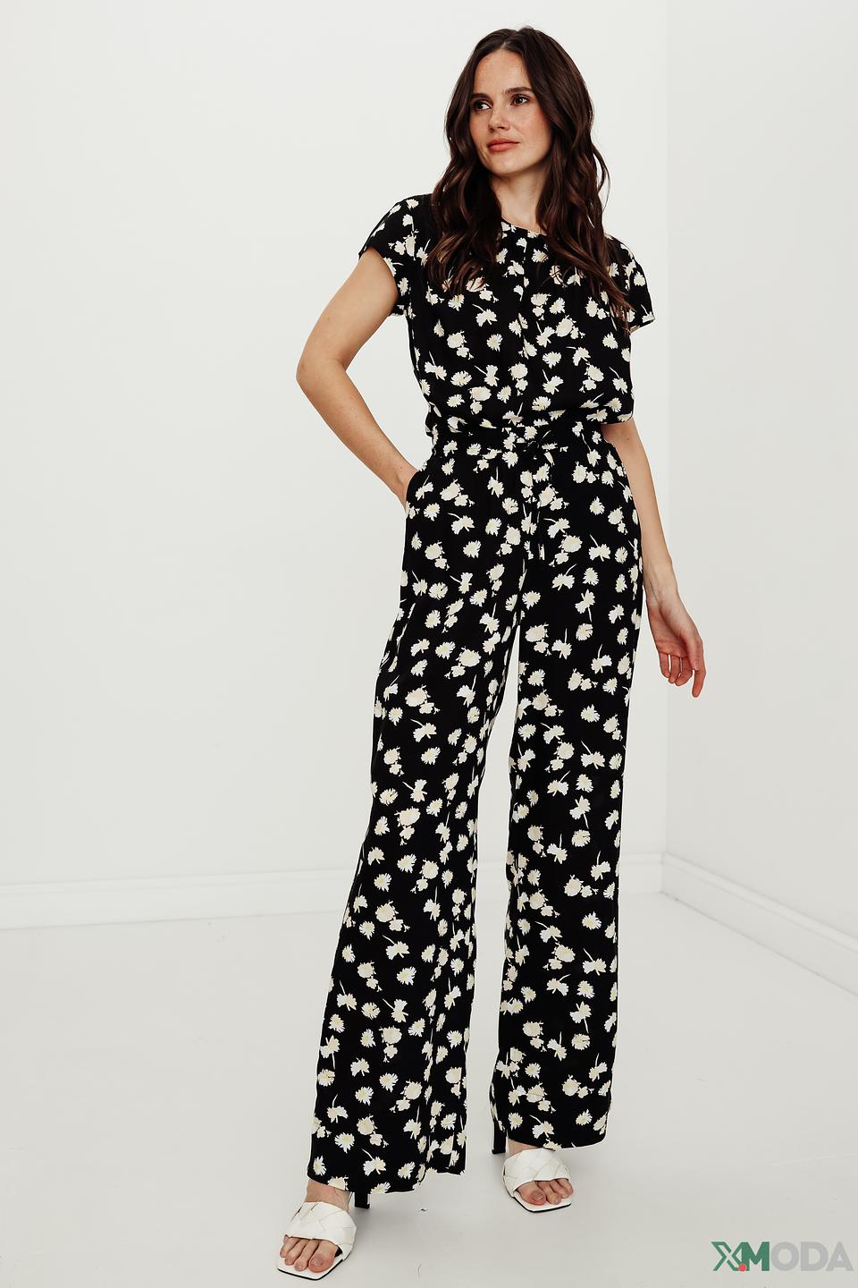 Брюки Taifun с ромашками чёрные