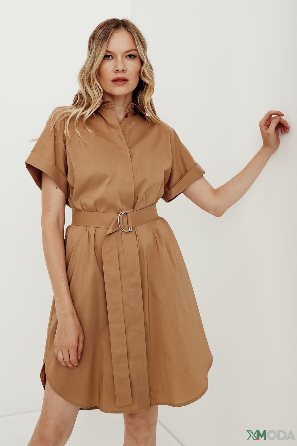 Платье Boss Business бежевое с поясом