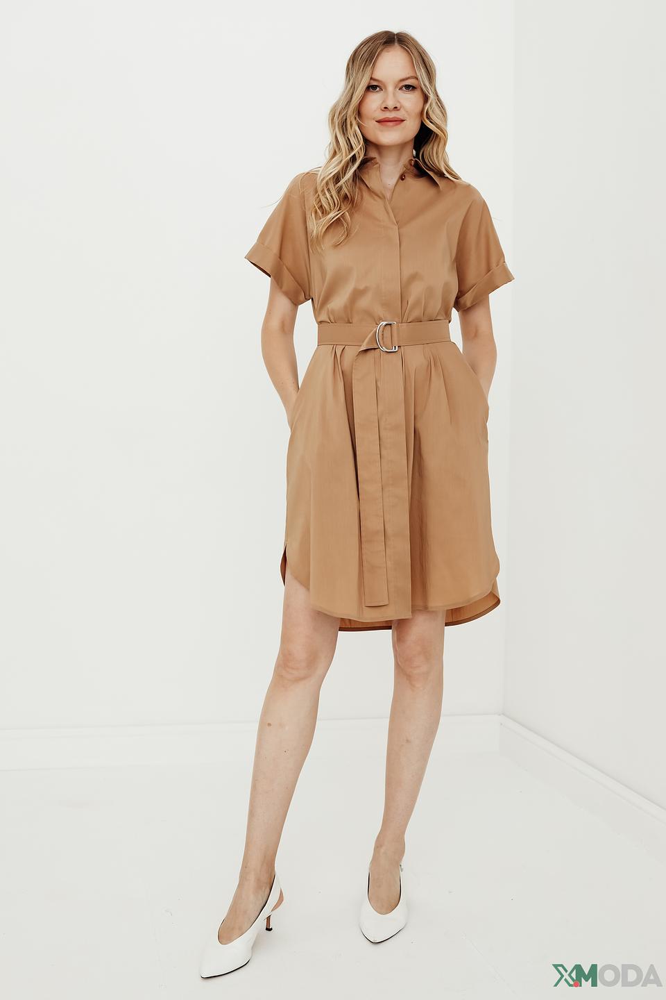 Платье Boss Business бежевое с поясом