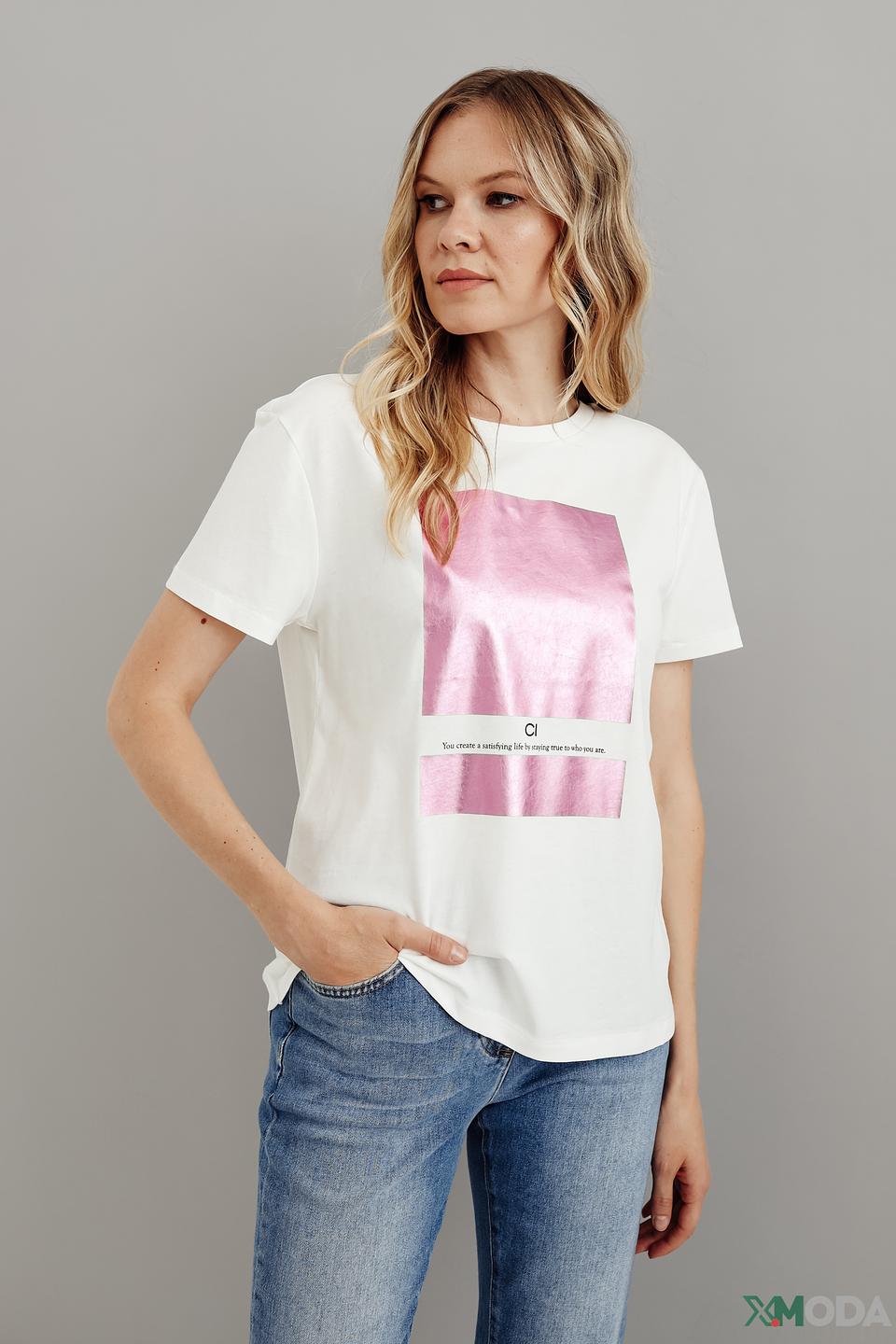 Футболка Comma с розовым принтом