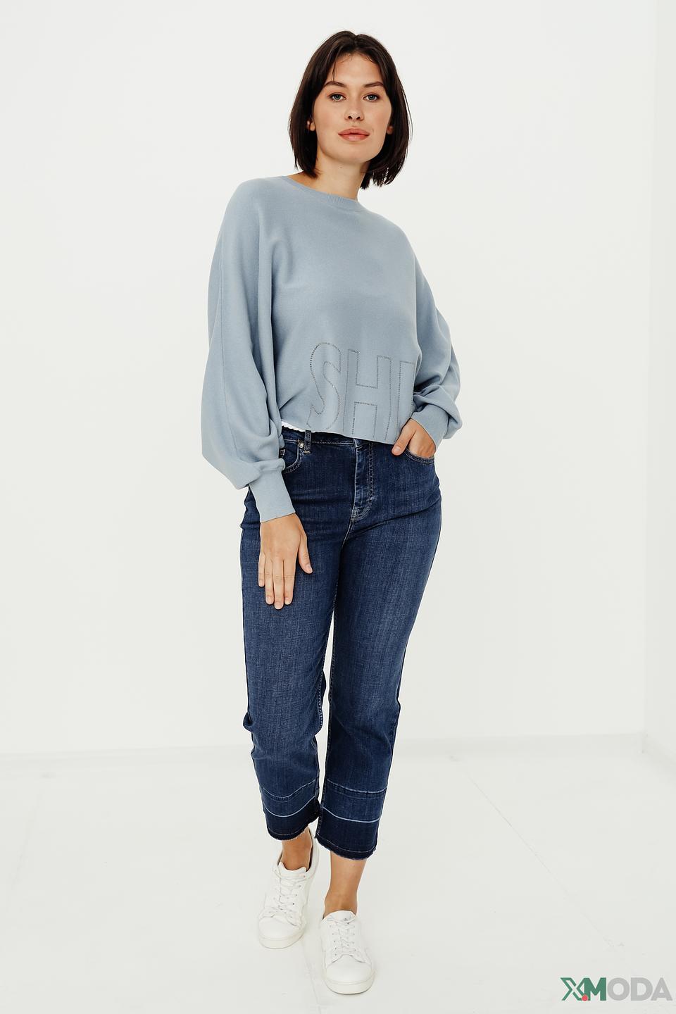 Пуловер Monari с вышивкой SHI голубой