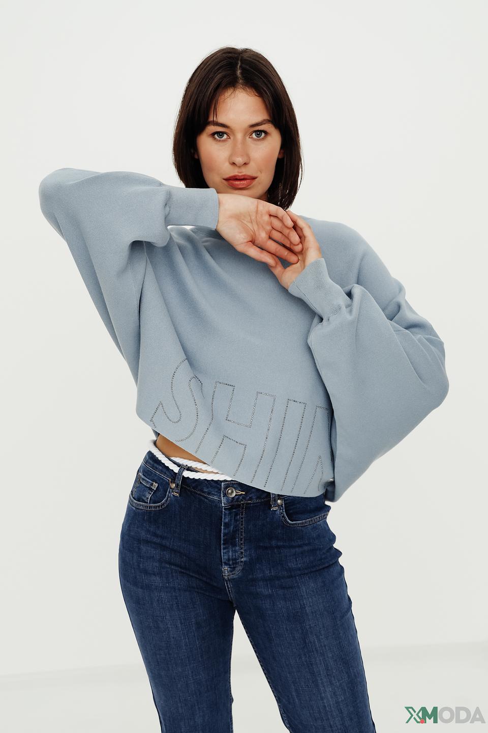 Пуловер Monari с вышивкой SHI голубой