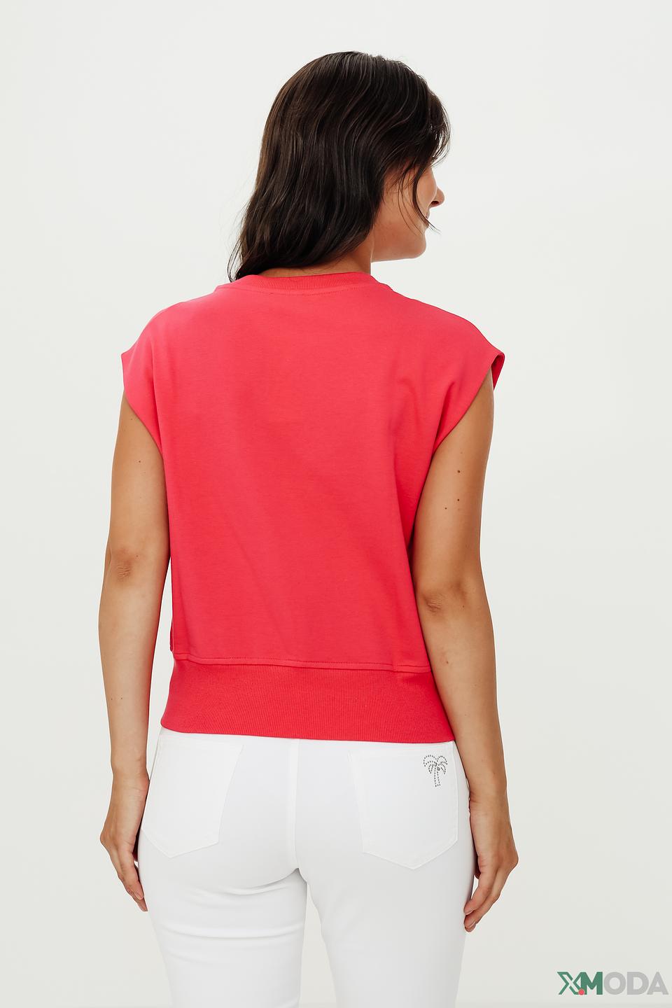 Топ Taifun малиновый без рукавов с помпонами